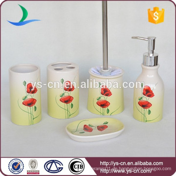 Neue Badezimmer-Toiletten-Keramik-Satz 5PCS rote Blumen-Zahnbürste-Halter-Schalen-Seifen-Flasche